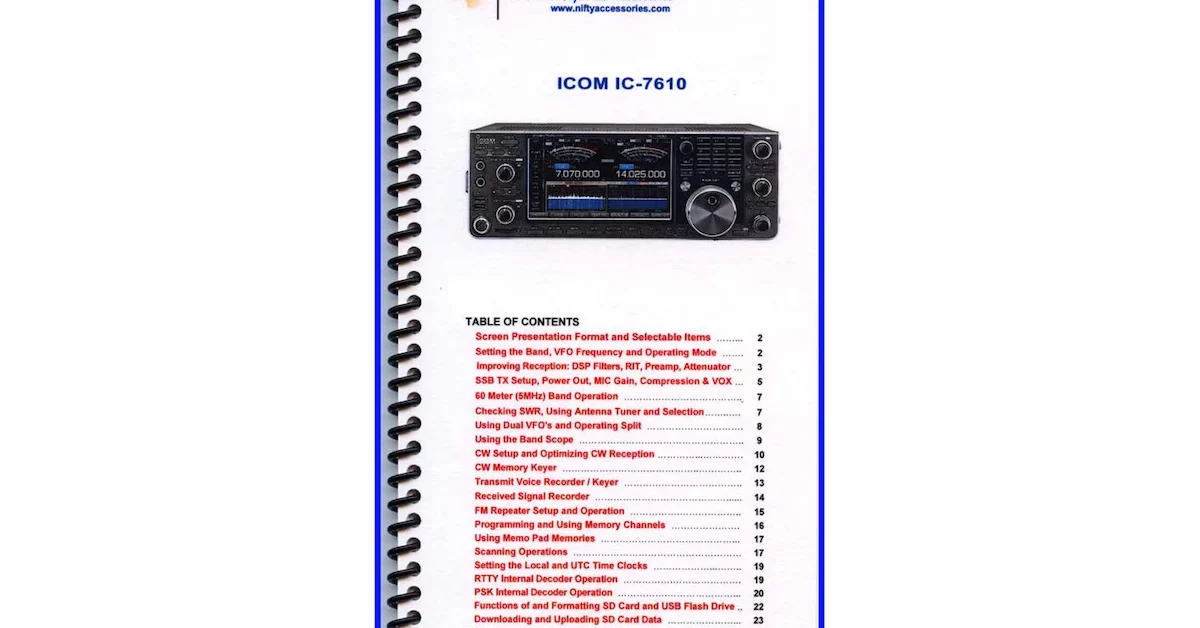 Amateur Radio Books Nifty Mini Manual For IC 7610 GPSCentral Ca