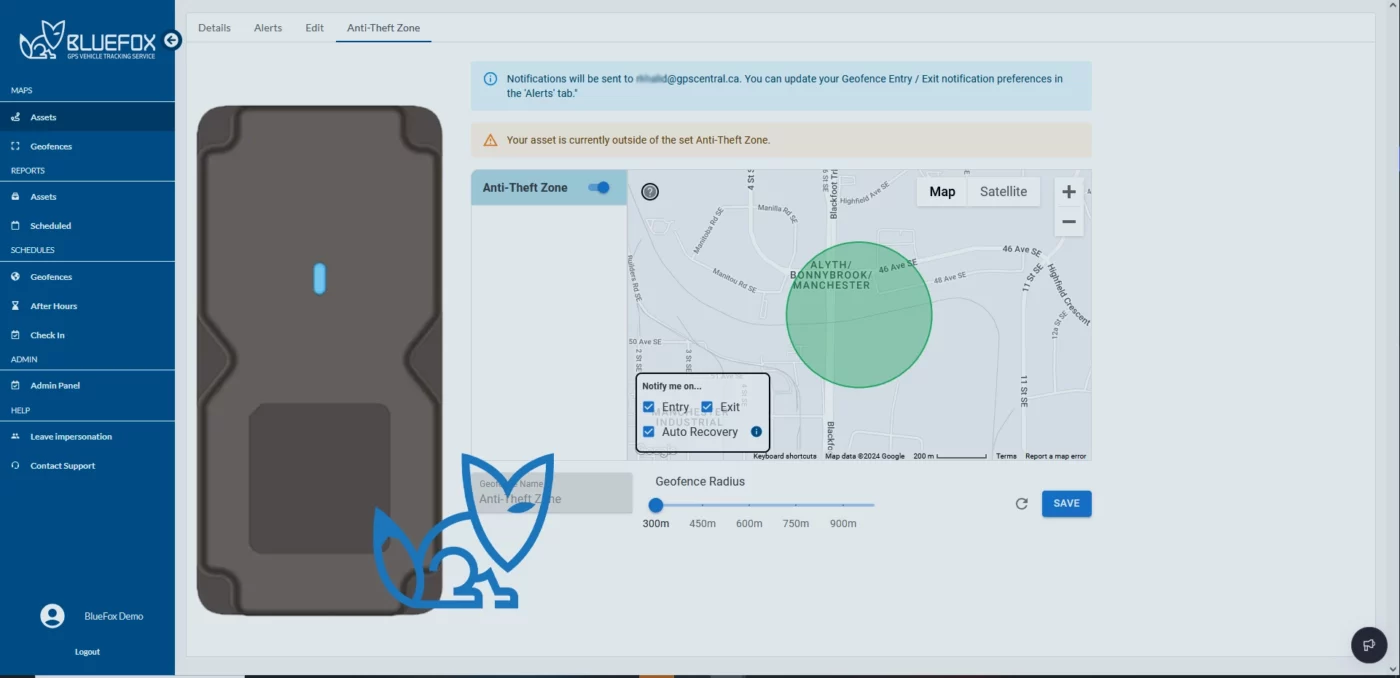 Bluefox tracking with Magnet mount asset tracking device