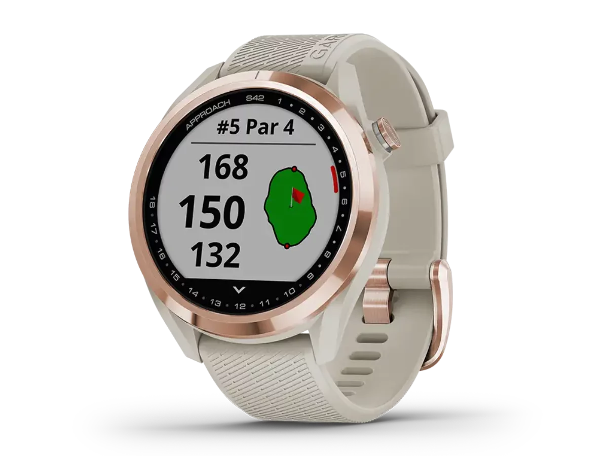 Garmin Approach S42 Golf GPS Smartwatch – Rose Gold with Light Sand Band